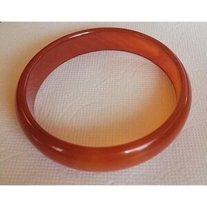 Natural Half Round Translucent Honey Orange Carnelian Agate 6"  Bracelet